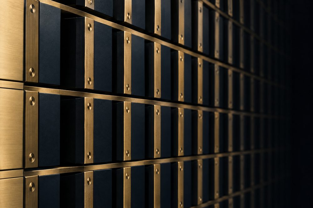 Grid of machined brass and dark metal modules